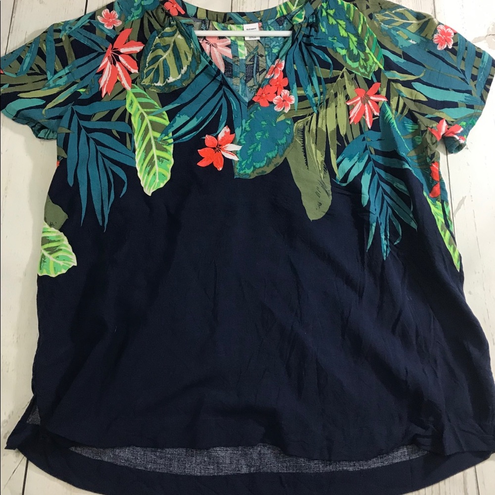 Old Navy Tropical and Navy Color Block Top